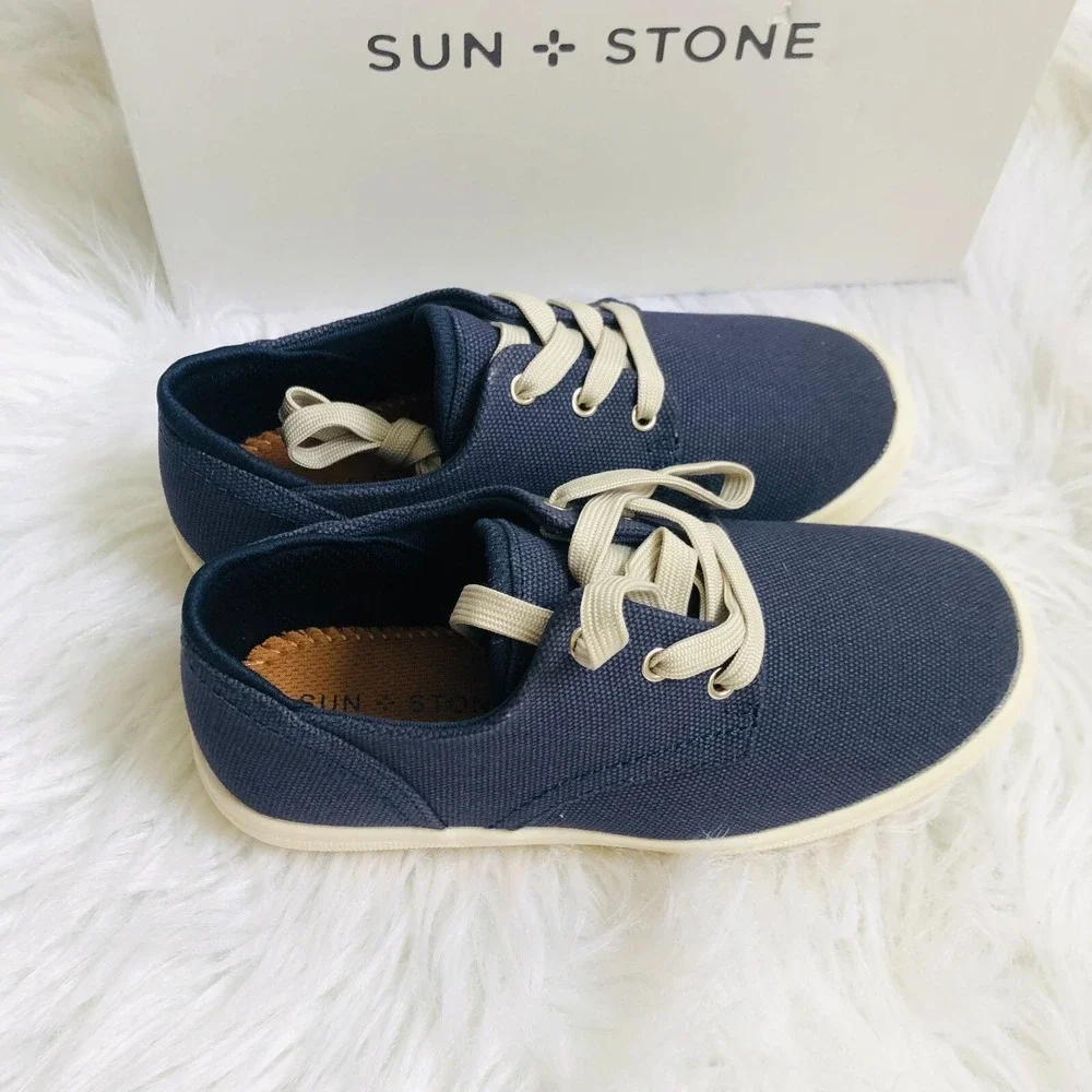 Sun‎ & Stone Boy Kids Loafers 1 M Navy Blue Kiva Lace Up Casual Shoes NWB